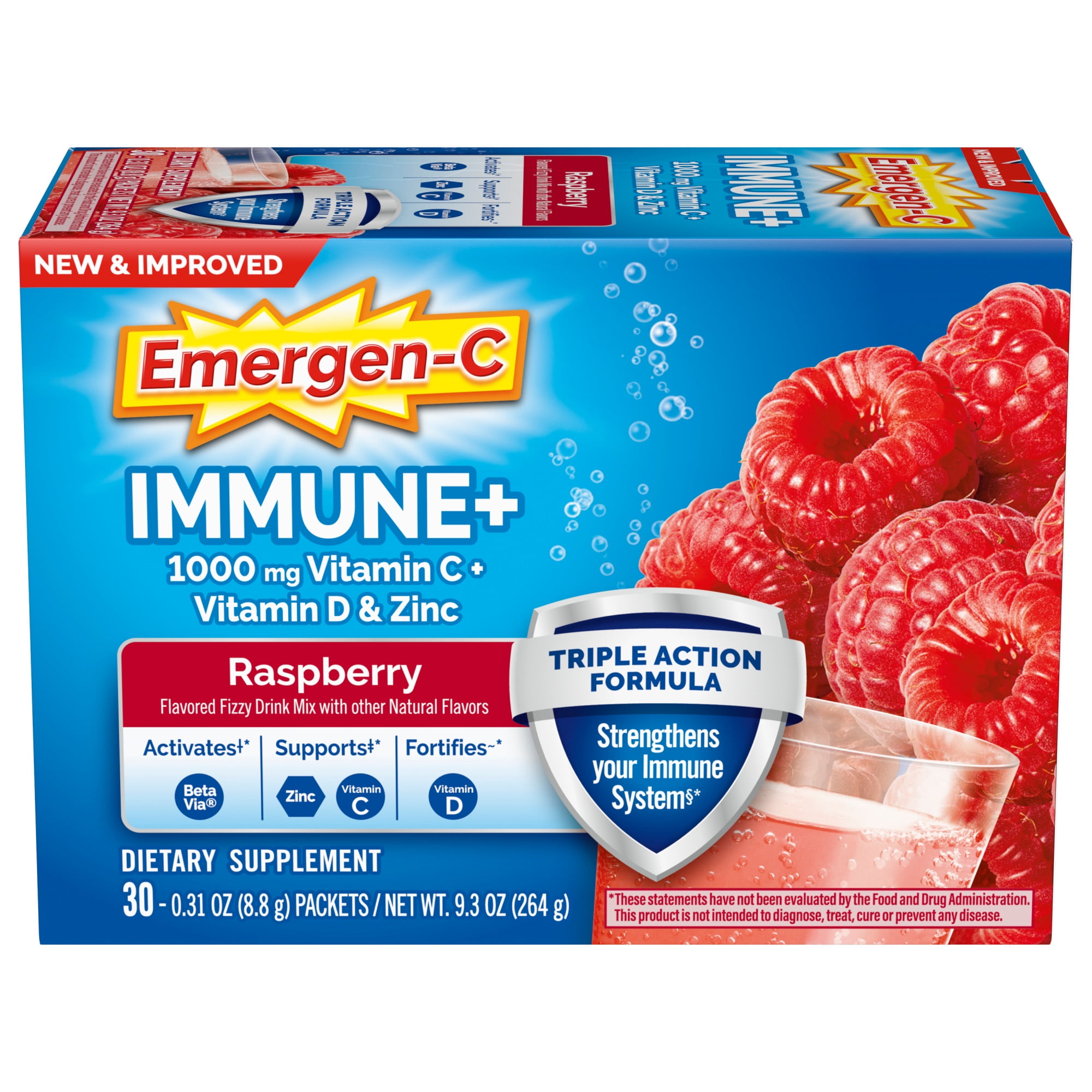 Emergen-C Immune+ Vitamin C Supplement Powder for Immune Support, Raspberry, 30 Ct, for Adults