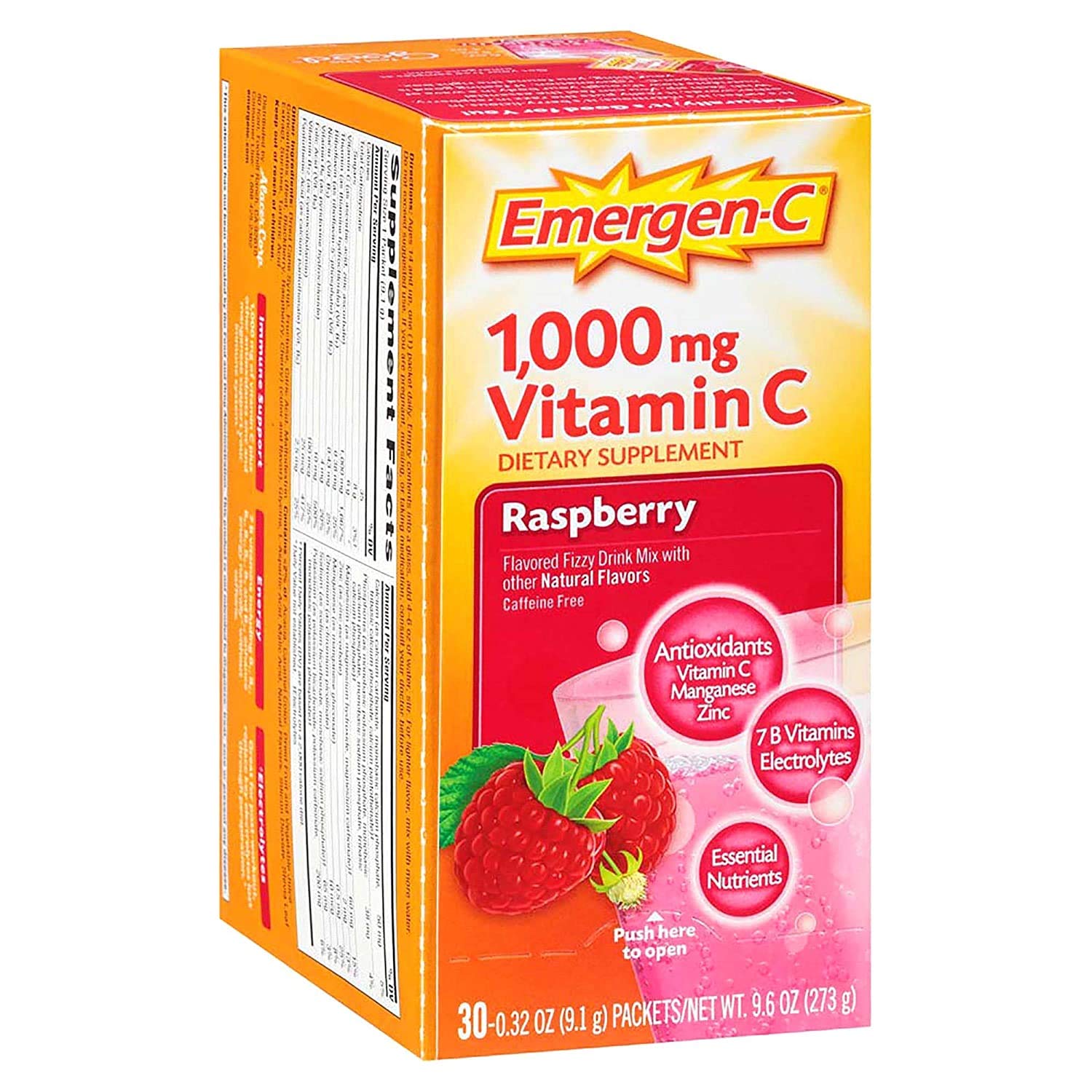 EmergenC Raspberry Fizzy Drink Mix, 30 Pack