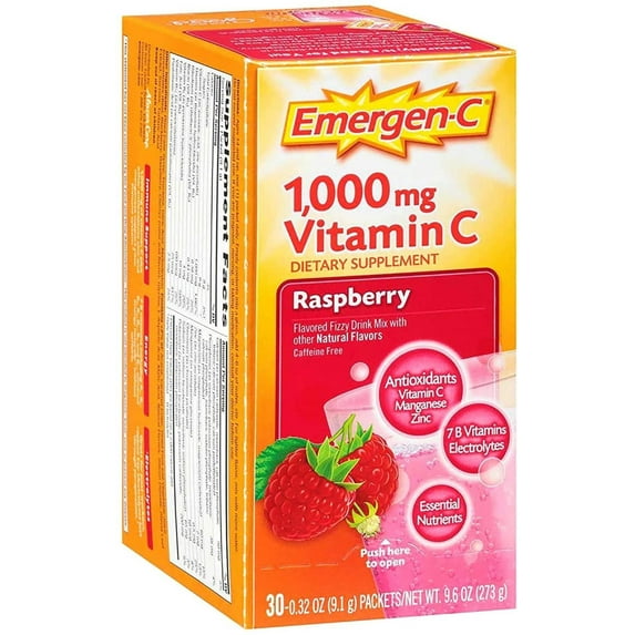 Emergen-C Raspberry Fizzy Drink Mix, 30 Pack