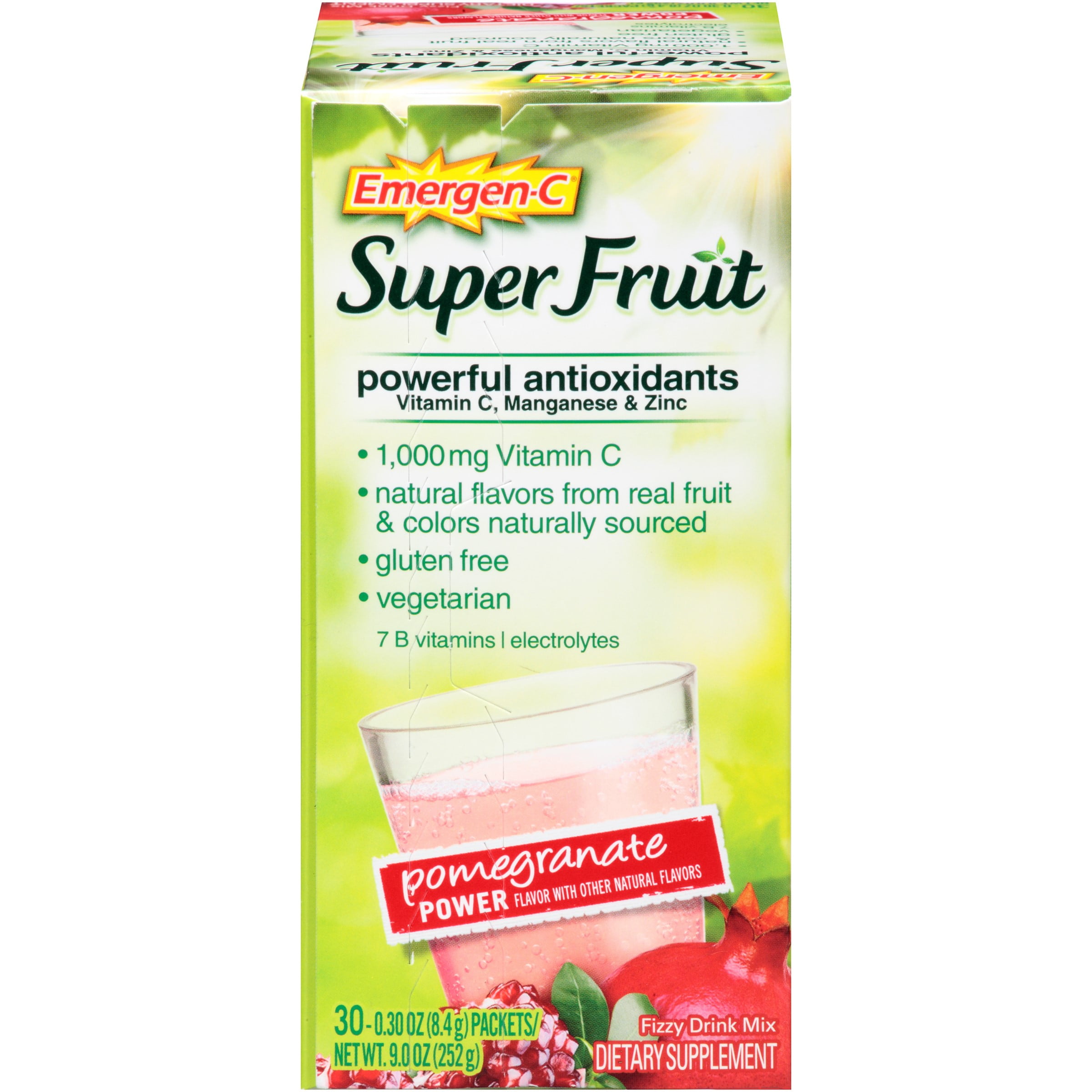 EmergenC Super Fruit (30 Count, Pomegranate Power Flavor) Dietary Supplementwith 1000 mg