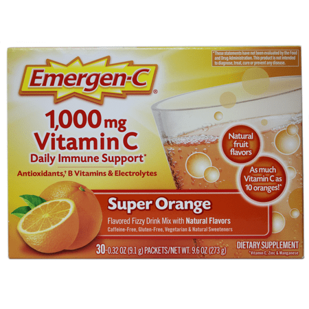Emergen-C Vitamin C 1,000 mg. Super Orange Flavor Drink Mix, 30 Packets