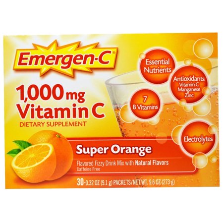 Emergen-C 1000Mg Vitamin C Powder for Immune Support Super Orange, 30 Count, 0.32 Oz Packets