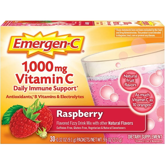Emergen-C Vitamin C Drink Mix Packets Raspberry 30 Each (Pack of 6)