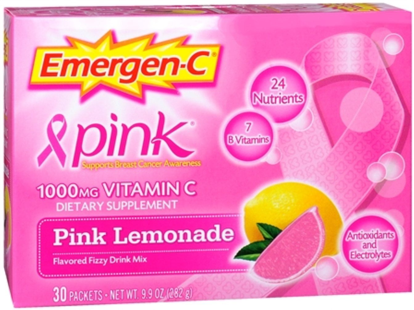 Emergen-C Vitamin C Packets Pink Lemonade 30 Each (Pack of 6)