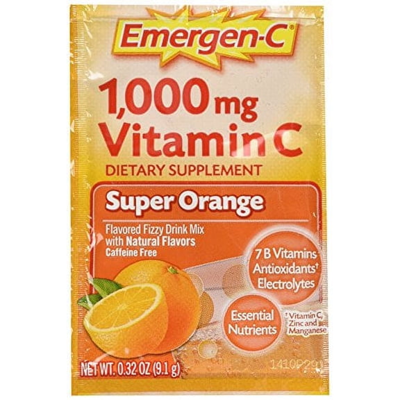 Emergen-C Vitamin C Powder Packets, 1000 mg, Super Orange, 30 Ct (4 Pack)