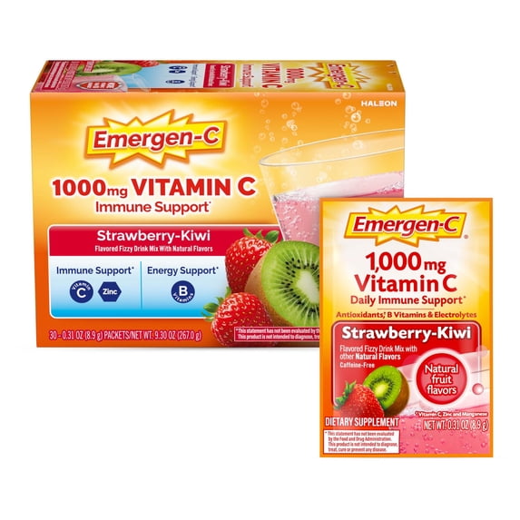 Emergen-C Vitamin C Supplement for Immune Support, Strawberry Kiwi, 30 Ct