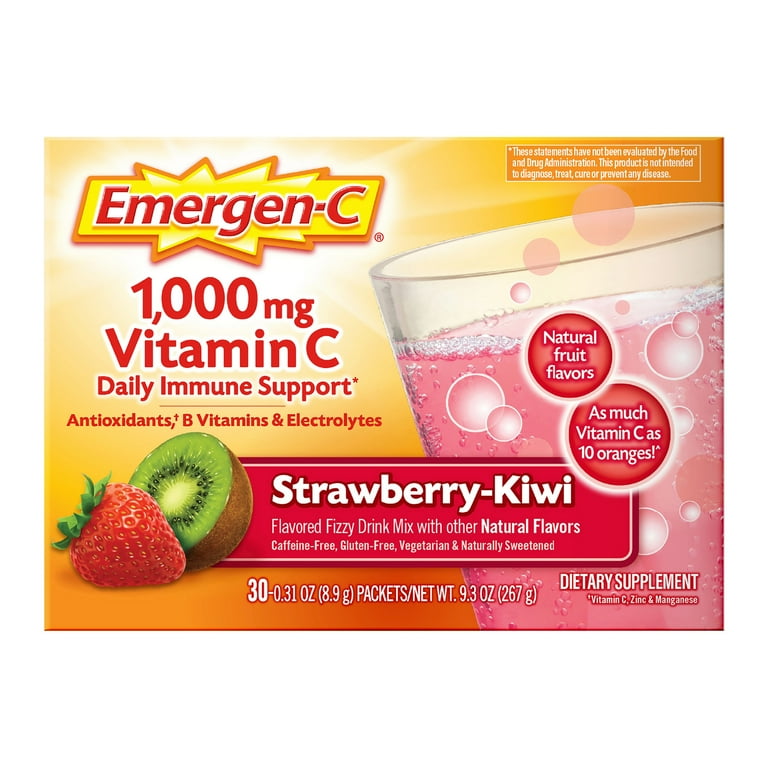 Emergen-C Strawberry-Kiwi Vitamin C Drink Mix - For Immune Support - Strawberry Kiwi - 1 Each - 30 Per Box Emergen-C Strawberry-Kiwi Vitamin C Drink Mix - For Immune Support - Strawberry Kiwi - 1 Each - 30 Per Box