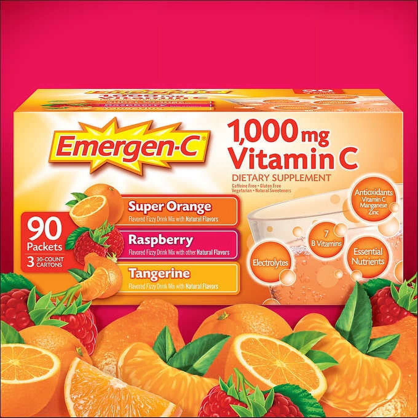 Emergen-C Vitamin C 1000mg Drink Mix, 90 Packets (Variety Pack)