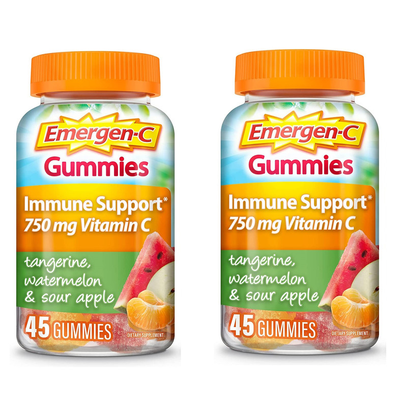 EmergenC Gummies Tangerine, Watermelon and Sour Apple Flavor 45 Gummies