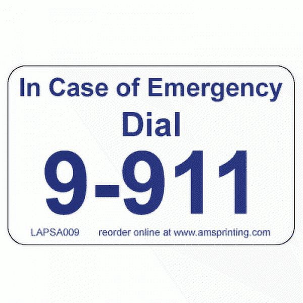 Emergency 9-911 Phone Stickers, 100 Laminated Stickers on White Gloss ...