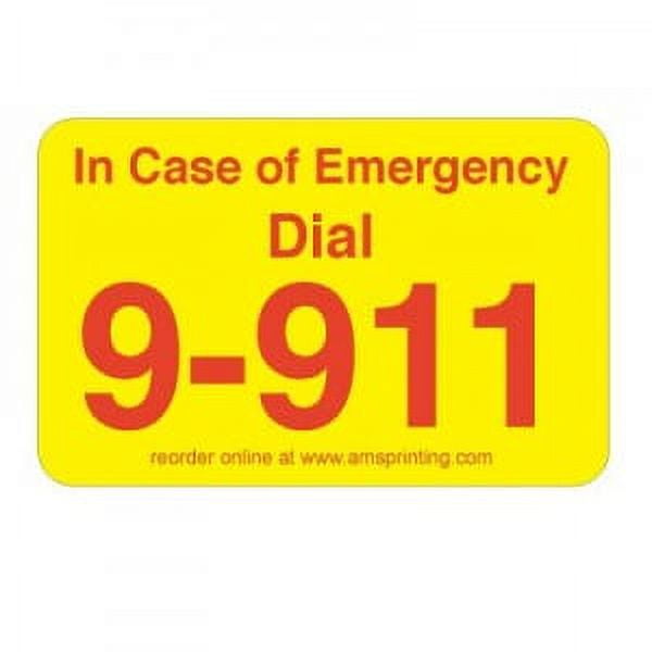 Emergency 9-911 Phone Stickers, 100 Laminated Stickers on Yellow Gloss ...