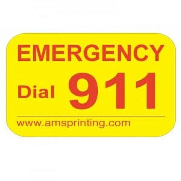 Emergency 911 Phone Stickers, 250 Laminated Stickers on Yellow Gloss with Red Ink. Permanent and Self-adhesive labels. Label Size: 1"(w) x 3/4"(h)