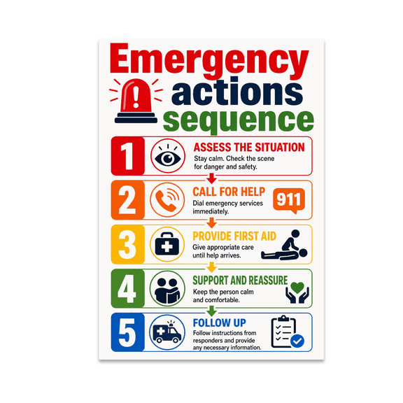 Emergency Actions Sequence Poster - Emergency Preparedness Enthusiast - 13x19 Poster Print