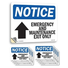 Emergency And Maintenance Exit With Symbol OSHA Notice Vinyl Decal Label 10 Inch x 7 Inch - 10 Pack