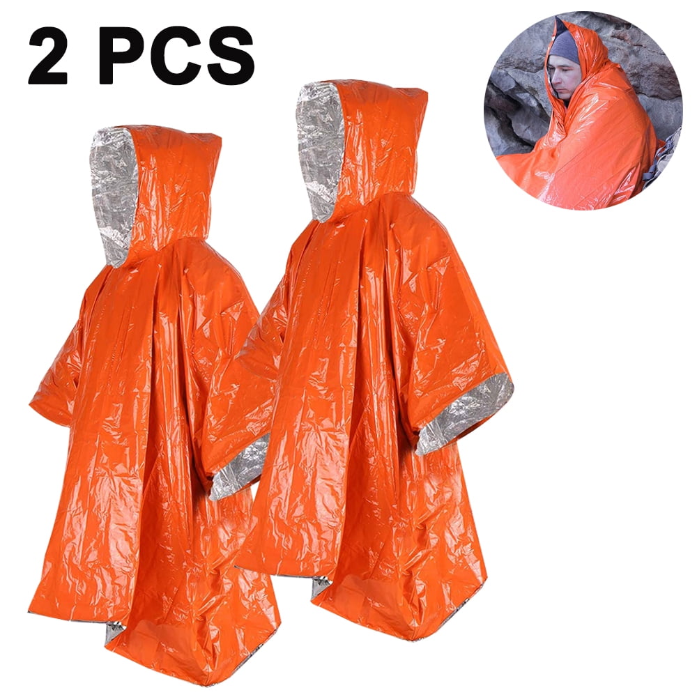Emergency Blanket Rain Ponchos with Hood Ultralight Waterproof
