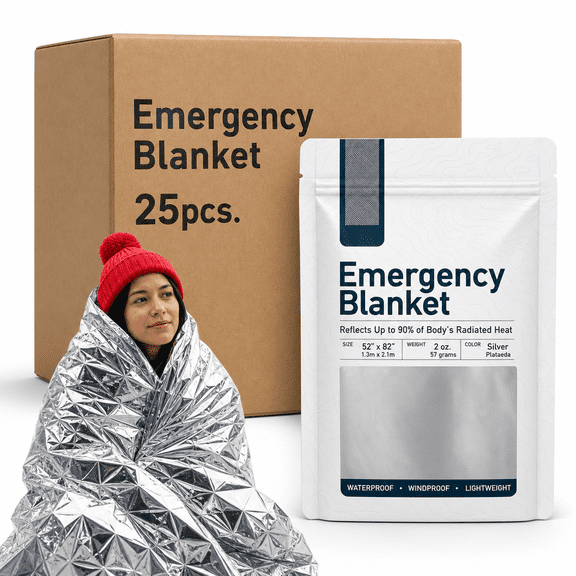 Emergency Blankets 25 Pack Heat Reflective For Winter Kits Disaster Prep Cold Weather Camping Homeless Care Packages