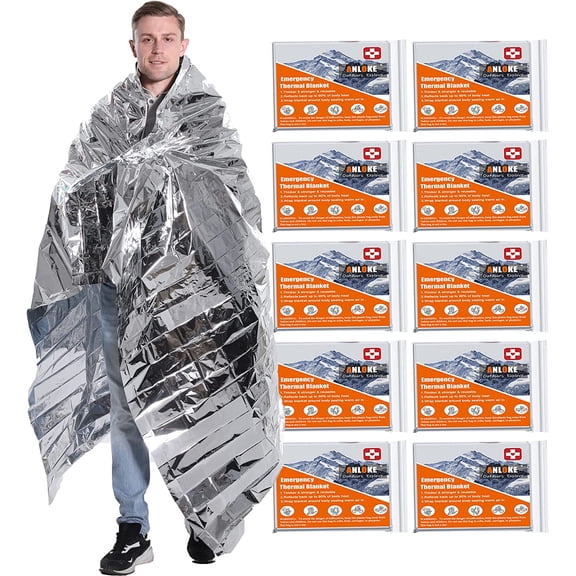 Emergency Blankets Mylar Thermal Blanket,(10 Pack) of Gigantic Space Blanket 82 * 64 in. Heavy Duty Camping Gear,First Aid
