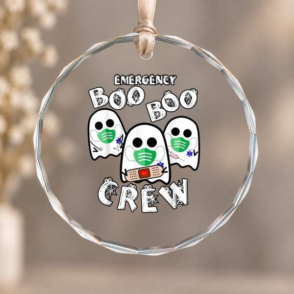 Emergency Boo Boo Crew ER Nurse Theme Ornament, Home Decor, Circle Glass Ornament