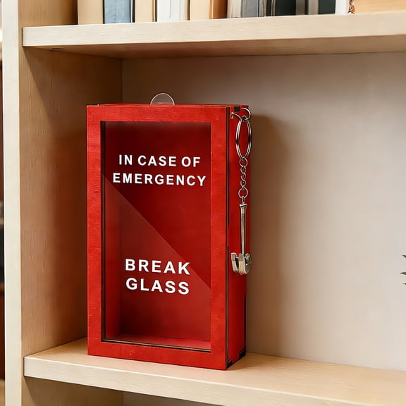 Emergency Break Glass Box 6.69 Inch Wooden Storage Case for Desk Decor Personalized Gag Gift for Coworkers Funny Money Holder Shadow Box Eco Friendly Gift Box Welcome Spring Easter