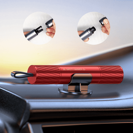 2-in-1 Emergency Car Escape Tool - Window Breaker and Seatbelt Cutter - Vehicle Safety Hammer for Emergencies - Red
