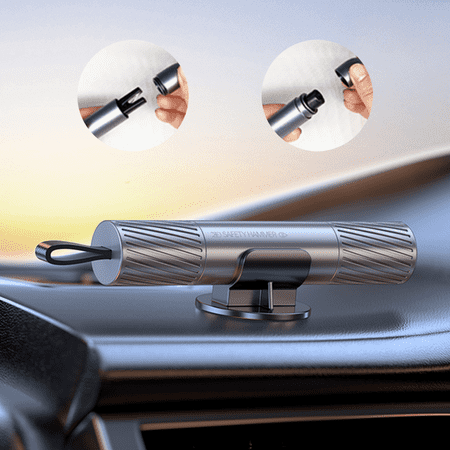 2-in-1 Emergency Car Escape Tool - Window Breaker and Seatbelt Cutter - Vehicle Safety Hammer for Emergencies - Silver