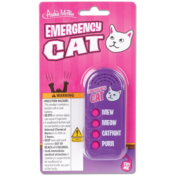 Archie McPhee: Emergency Cat - Electronic Sound Maker, 3.5" Handheld Device, 4 Sound Effects: Mew-Meow-Purr-Catfight, Feline Fun Gag Gift, Novelty Toy