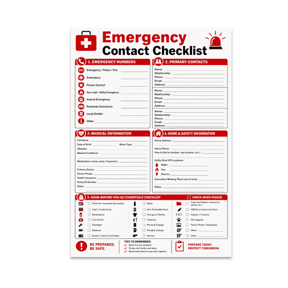 Emergency Contact Checklist Wall Art - Home Safety Enthusiast - 13x19 Poster Print