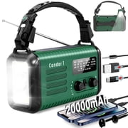 Emergency Crank Radio, 20000mAh / 74000mWh Solar Hand Crank Weather Radio with NOAA/AM/FM, Battery Powered Radio with Cell Phone Charger, Reading Lamp, Flashlight & SOS for Emergencies/Home