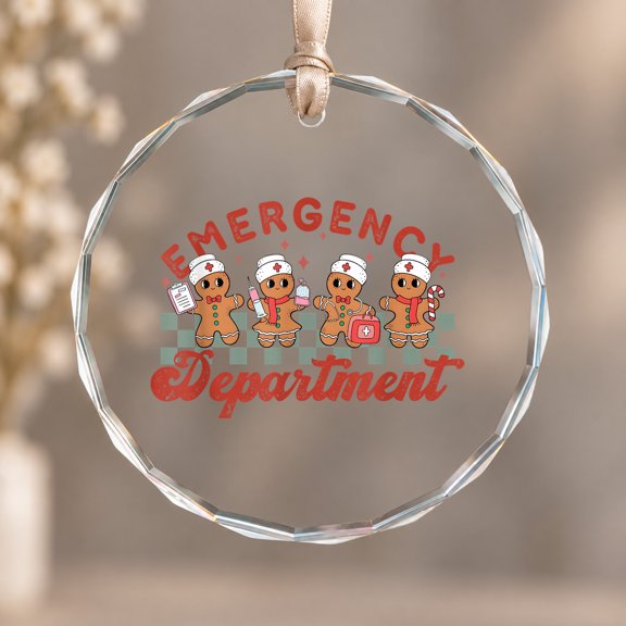 Emergency Department Christmas Er Gingerbread Nurse Crew Theme Ornament, Keepsake Decoration, Circle Glass Ornament