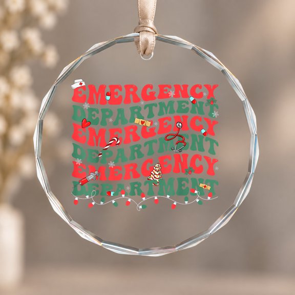 Emergency Department ER Nurse Christmas Ed Nurse Tech Theme Ornament, Room Decor, Circle Glass Ornament