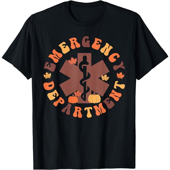 Emergency Department ER Nurse Fall Pumpkin Thanksgiving T-Shirt,Top Tees,Black