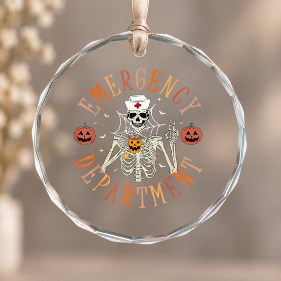 Emergency Department ER Nurse Halloween Theme Ornament, Keepsake Decor, Circle Glass Ornament