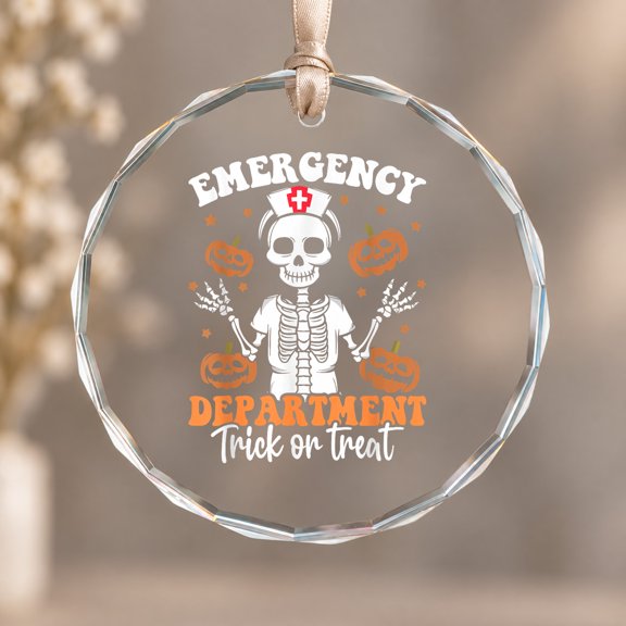 Emergency Department ER Nurse Halloween Theme Ornament, Room Decoration, Circle Glass Ornament