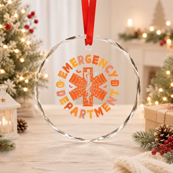 Emergency Department Halloween Emergency Room ER Nurse Spooky Season Retro Theme Glass Ornament