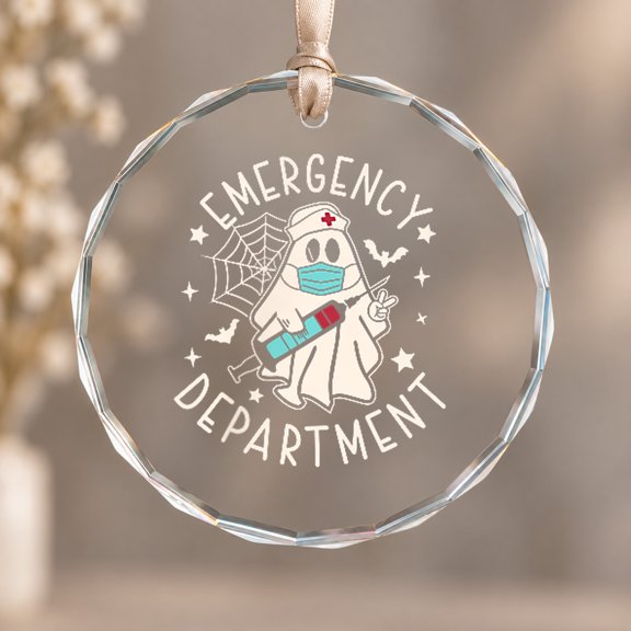 Emergency Department Pocket Ghost ER Nurse Theme Ornament, Room Decoration, Circle Glass Ornament
