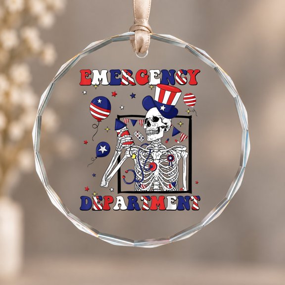 Emergency Department Room 4th Of July USA ER Nurse Ornament, Party Decor, Circle Glass Ornament