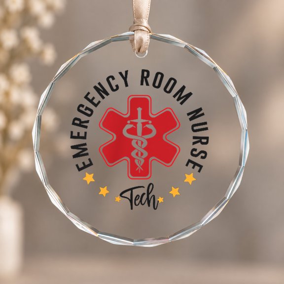 Emergency Department Tech ER Theme Ornament, Indoor Decoration, Circle Glass Ornament