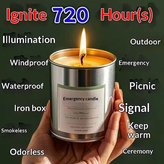 Emergency Disaster Prevention Candles, Home Use, Power Outage Emergency Lighting Candles, Environmentally Friendly, Smoke- and Odor-Free, Outdoor Use, Wind- and Water-Resistant.