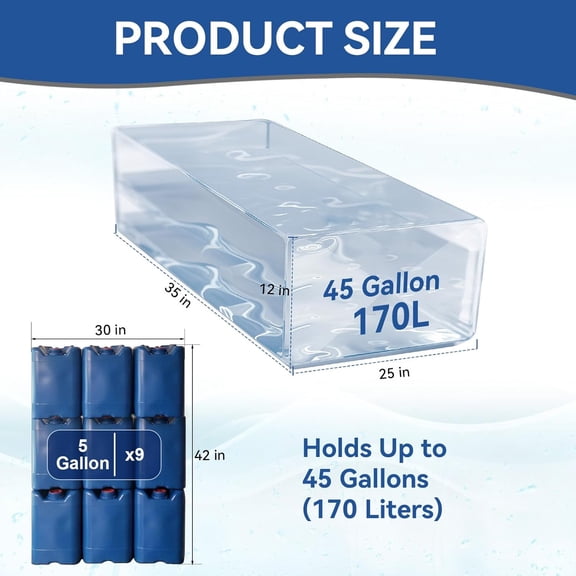 Emergency Drinking Water Storage 45 Gallon 3 Pack, , Bathtub Bladder for Disaster Prep, Camping, RV,