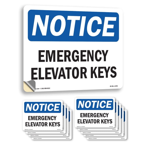 Emergency Elevator Keys OSHA Notice Vinyl Decal Label 5 Inch x 3.5 Inch - 10 Pack