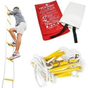 Emergency Escape Rope Ladder 3 Story 25ft + Fireproof Blanket 47*70 in for Home / Life Saving Equipment for Family