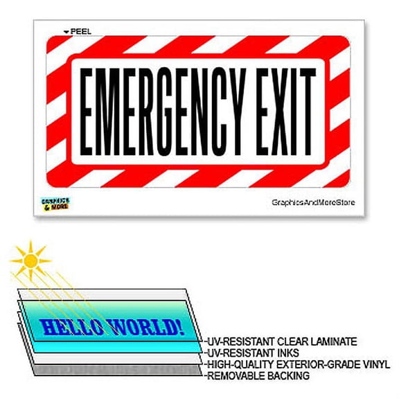 Emergency Exit - 12 in x 6 in - Laminated Sign Business Store Sticker