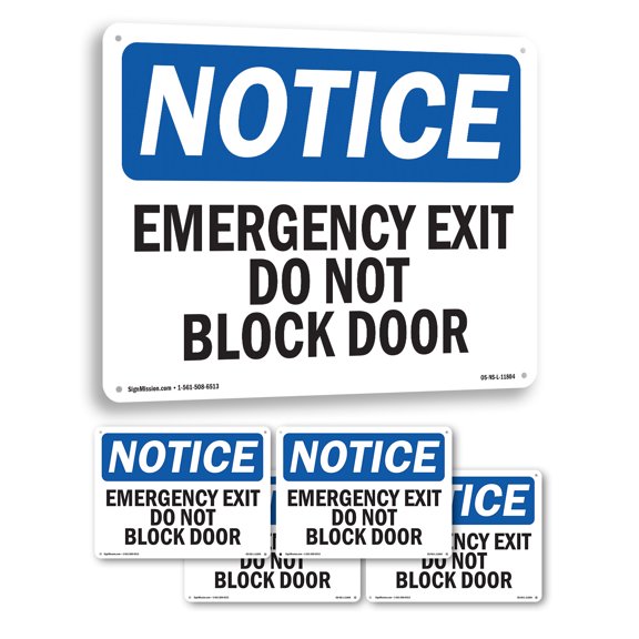Emergency Exit Do Not Block Door OSHA Notice Rigid Plastic Sign 18 Inch x 12 Inch - 5 Pack