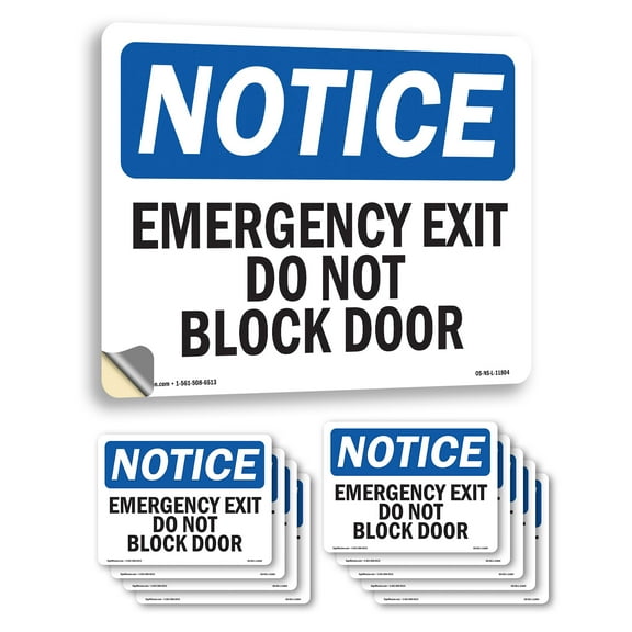 Emergency Exit Do Not Block Door OSHA Notice Vinyl Decal Label 7 Inch x 5 Inch - 10 Pack