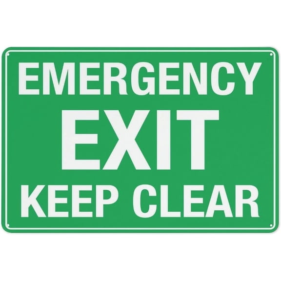 Emergency Exit Keep Clear Metal Sign 8"x12", Aluminum Rust-Free Pre-Drilled Holes, Weather Resistant, For House Door Office Business Yard