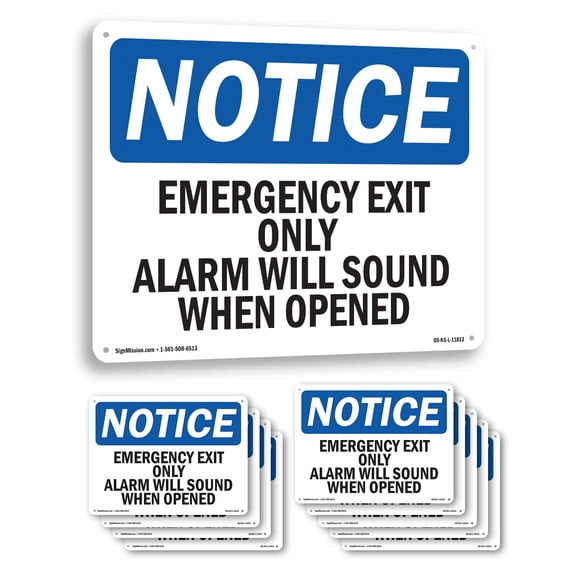 Emergency Exit Only Alarm Will Sound When Opened OSHA Notice Aluminum Sign 10 Inch x 7 Inch - 10 Pack