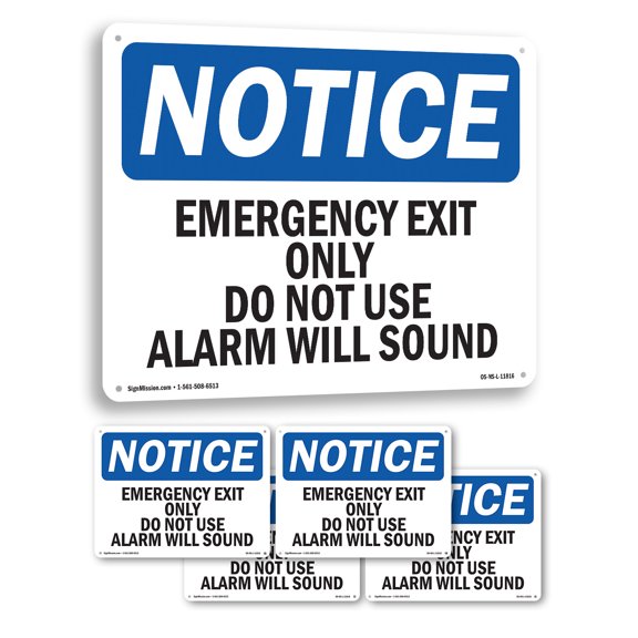 Emergency Exit Only Do Not Use Alarm Will Sound OSHA Notice Rigid Plastic Sign 10 Inch x 7 Inch - 5 Pack