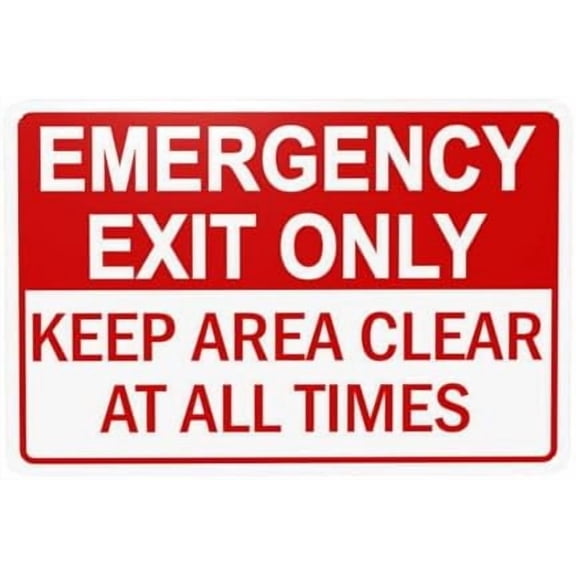 Emergency Exit Only, Keep Area Clear Warning Sign, Exit Security Metal Signs for Home Business Outdoor Indoor Road Yard Garage Street Wall Safety Caution Custom Decor 12 x 8 Inch