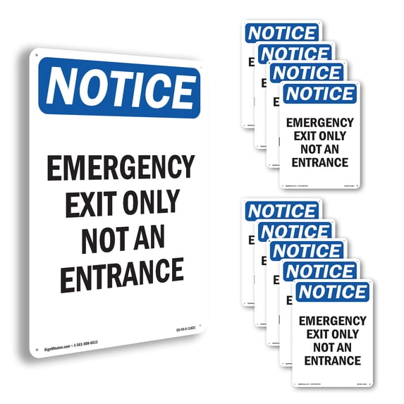 Emergency Exit Only Not An Entrance OSHA Notice Aluminum Sign 24 Inch x 18 Inch - 10 Pack