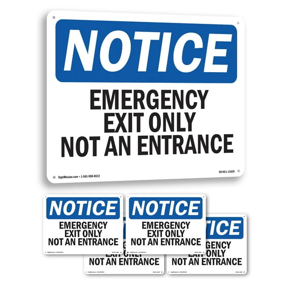 Emergency Exit Only Not An Entrance OSHA Notice Rigid Plastic Sign 18 Inch x 12 Inch - 5 Pack